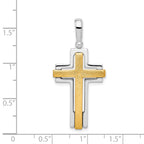Sterling Silver Two-Tone Cross Pendant with Rhodium and Gold Accents