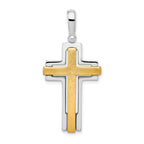 Sterling Silver Rhodium-plated & Gold-tone Brshd/Polished Cross Pendant