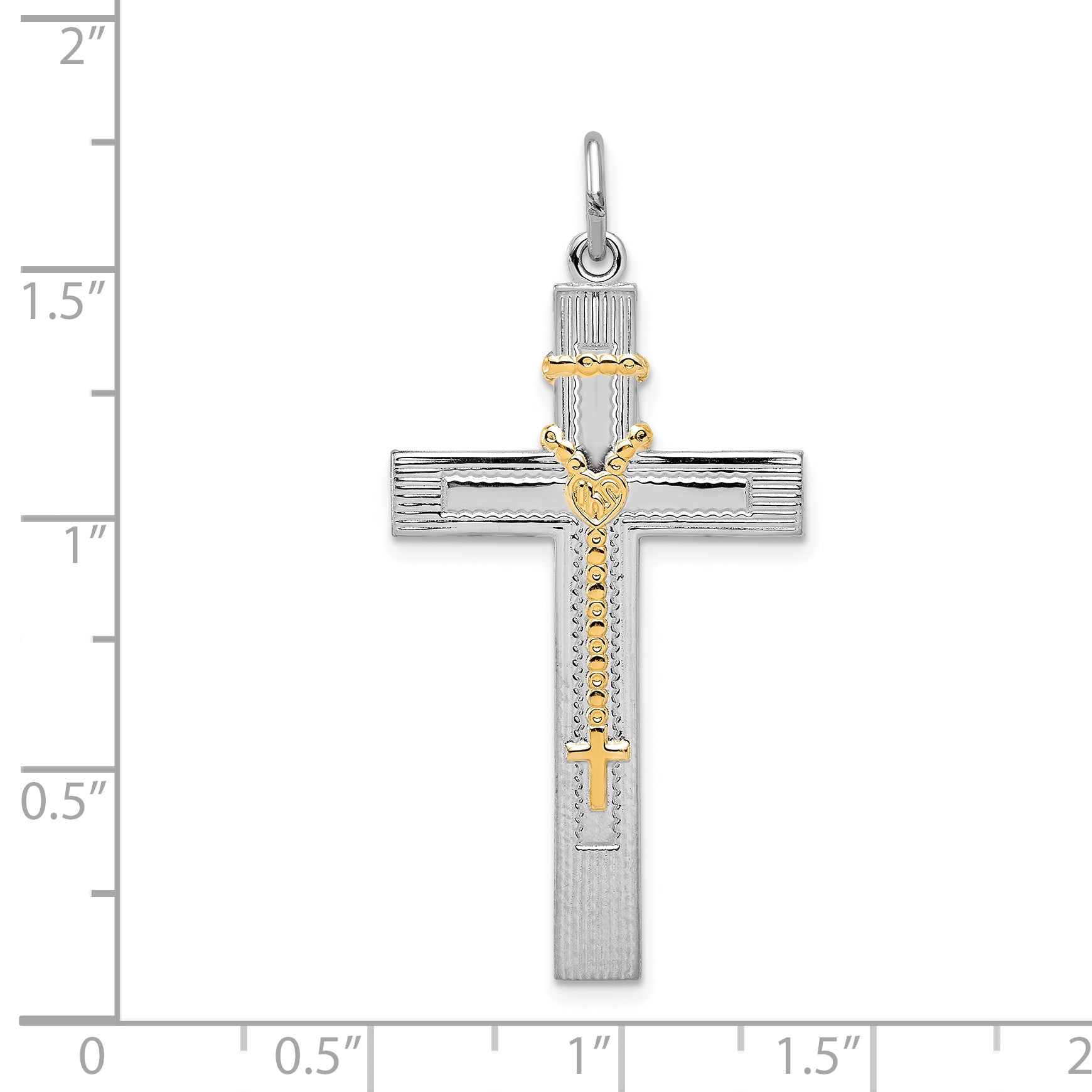 Sterling Silver 925 Rosary Cross Pendant with Gold Accents