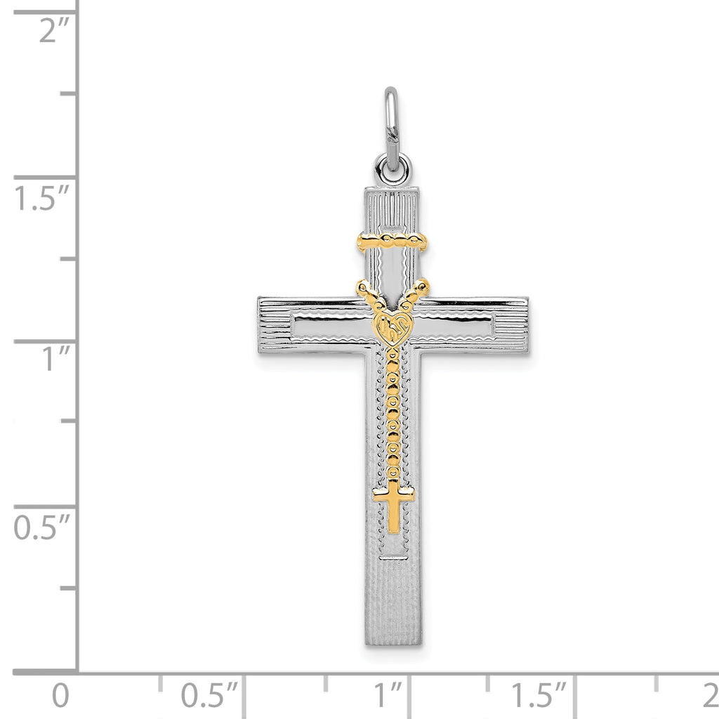 Sterling Silver 925 Rosary Cross Pendant with Gold Accents