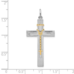Sterling Silver 925 Rosary Cross Pendant with Gold Accents