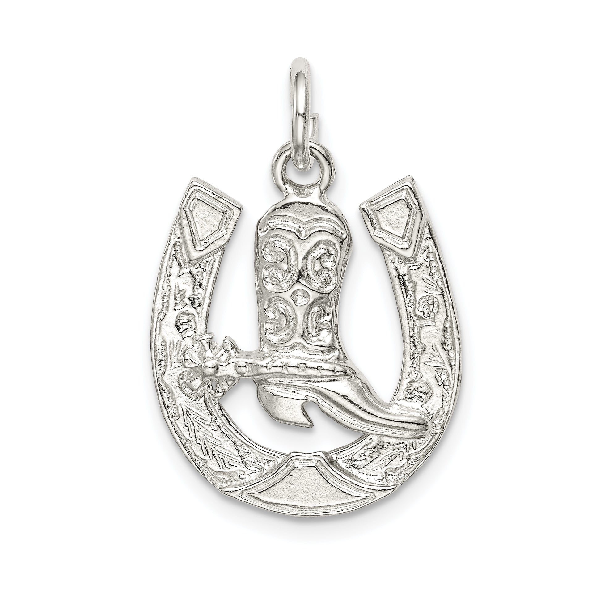 Sterling Silver Horseshoe with Boot Charm Main image