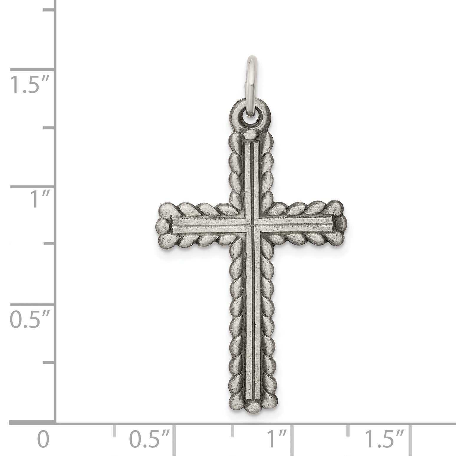 Sterling Silver 925 Latin Cross Pendant with Antiqued Brushed Finish