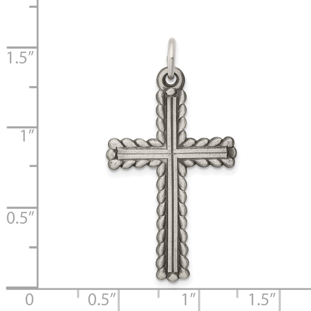 Sterling Silver 925 Latin Cross Pendant with Antiqued Brushed Finish