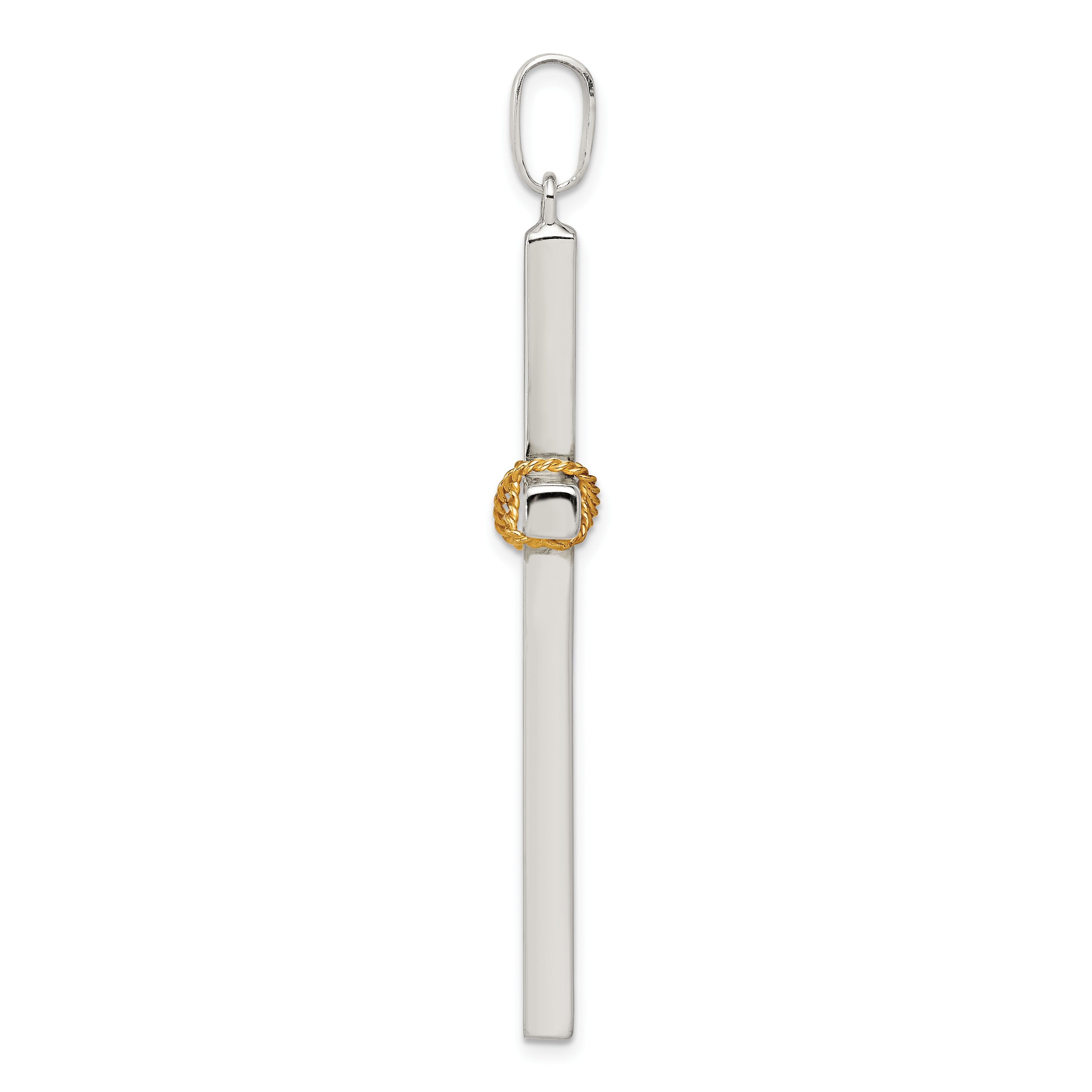 Sterling Silver 925 Hollow Crucifix Pendant with Gold-Plated Rope Trim