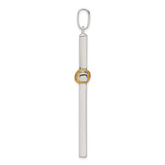 Sterling Silver 925 Hollow Crucifix Pendant with Gold-Plated Rope Trim