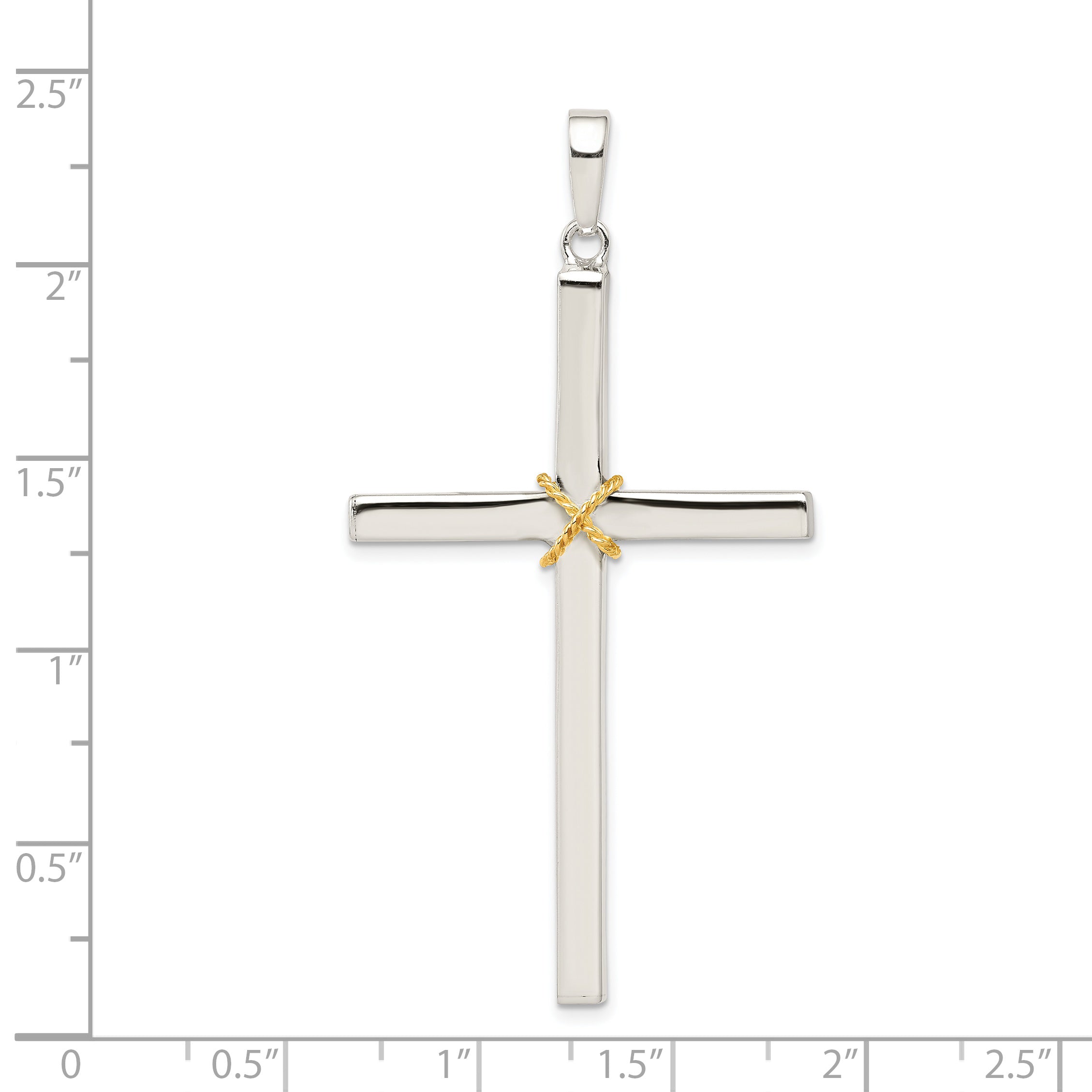 Sterling Silver 925 Hollow Crucifix Pendant with Gold-Plated Rope Trim