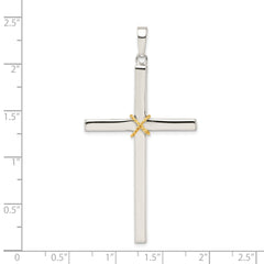 Sterling Silver 925 Hollow Crucifix Pendant with Gold-Plated Rope Trim
