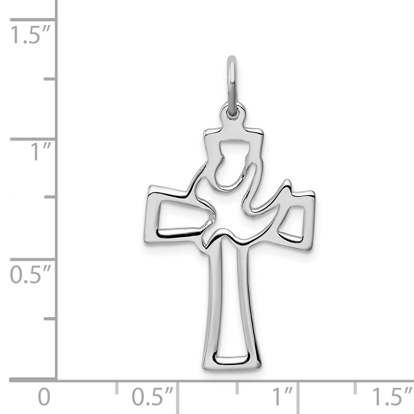 Sterling Silver Rhodium-Plated Dove Cross Pendant Elegant Themed Design