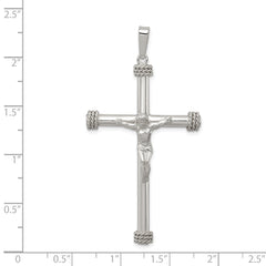 Sterling Silver Polished Textured Hollow Crucifix Pendant
