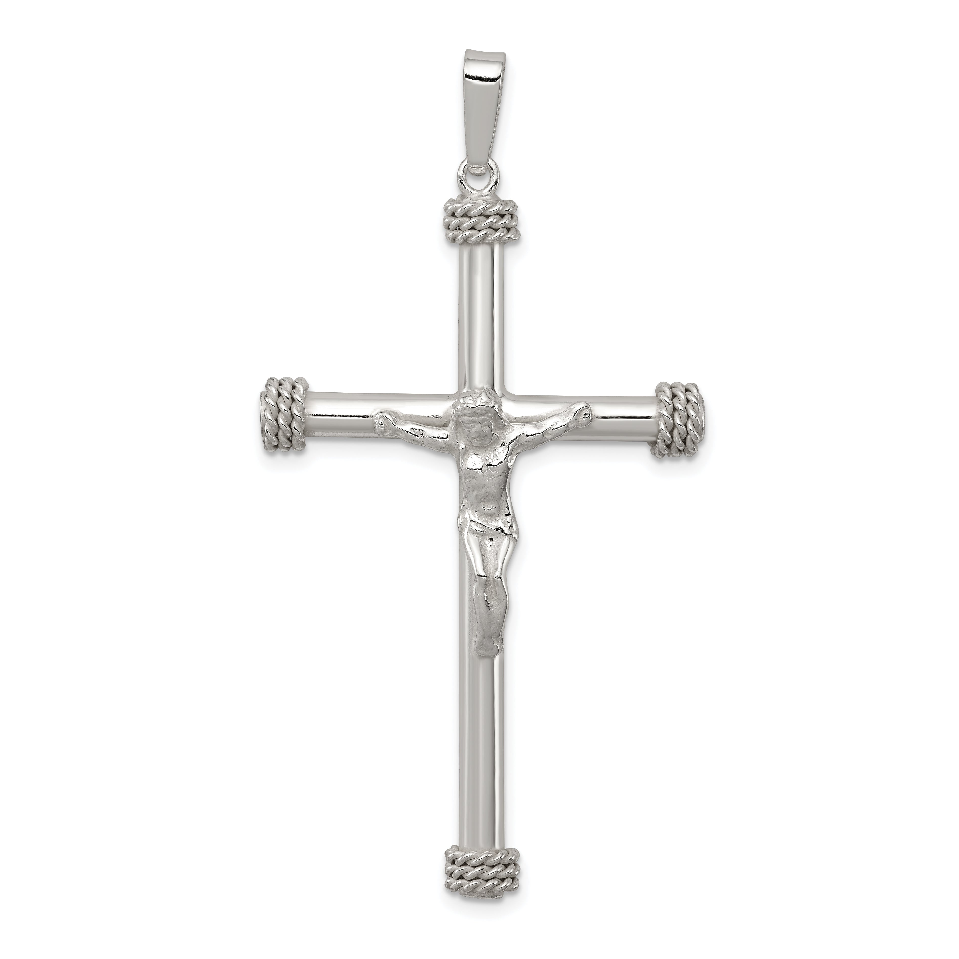 Sterling Silver Polished Textured Hollow Crucifix Pendant Main image