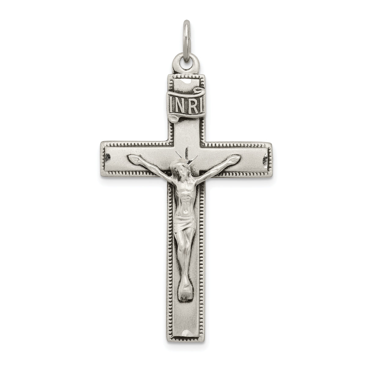 Sterling Silver INRI Crucifix Cross w/ Prayer Pendant