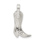 Sterling Silver 925 Cowboy Boot Charm with Polished Finish and Anti-Tarnish Coating