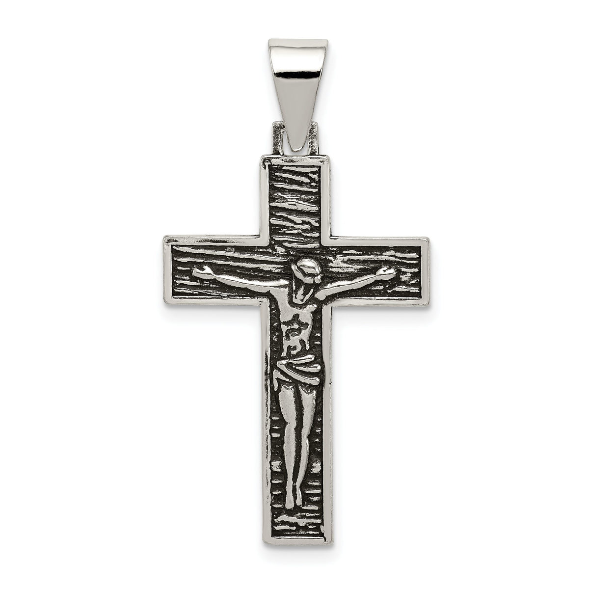 Crucifix Pendant in Sterling Silver, 37mm Antiqued & Textured - Sophia Jewelers Main image