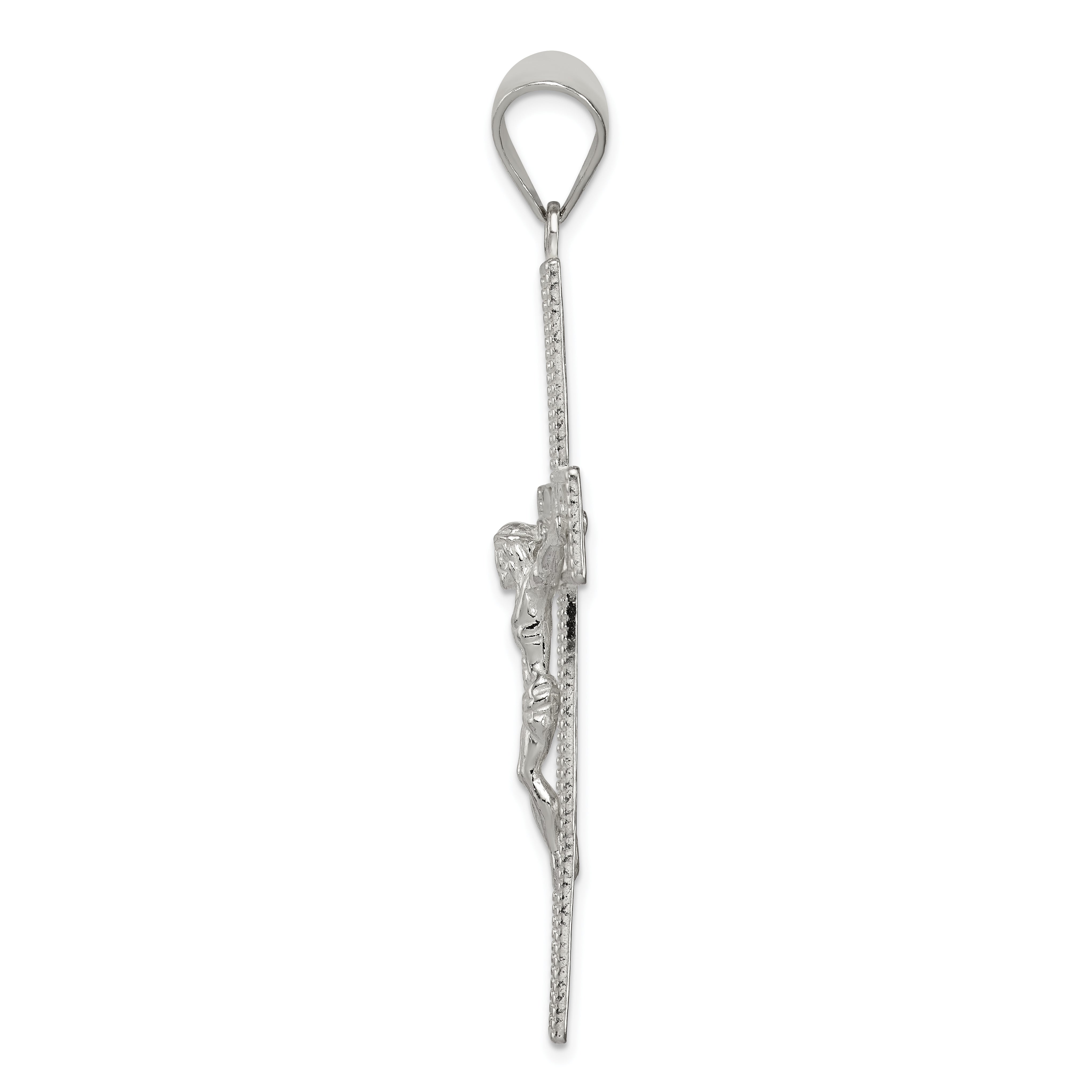 Sterling Silver Polished Beaded Filigree Crucifix Pendant