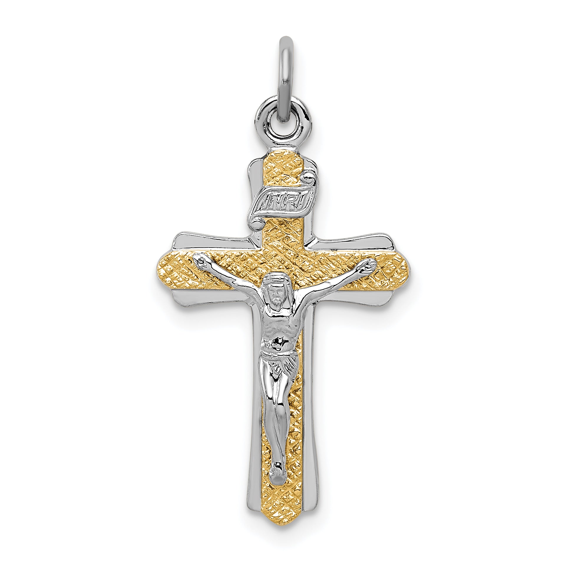 Sterling Silver Rhodium-plated & Gold-tone INRI Crucifix Cross Pendant Main image