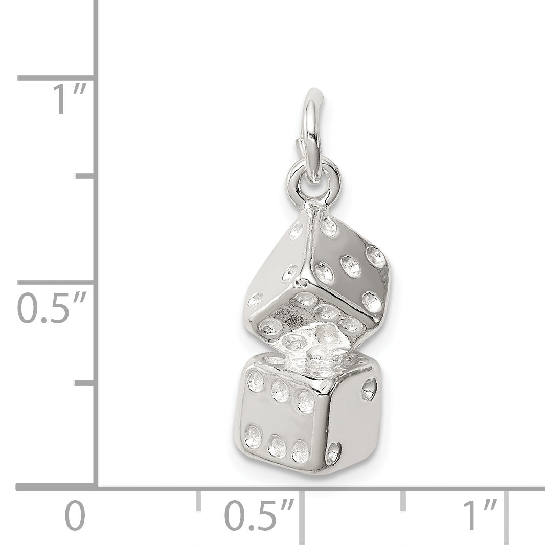 Sterling Silver 925 Polished Dice Charm with Solid Anti-Tarnish Finish