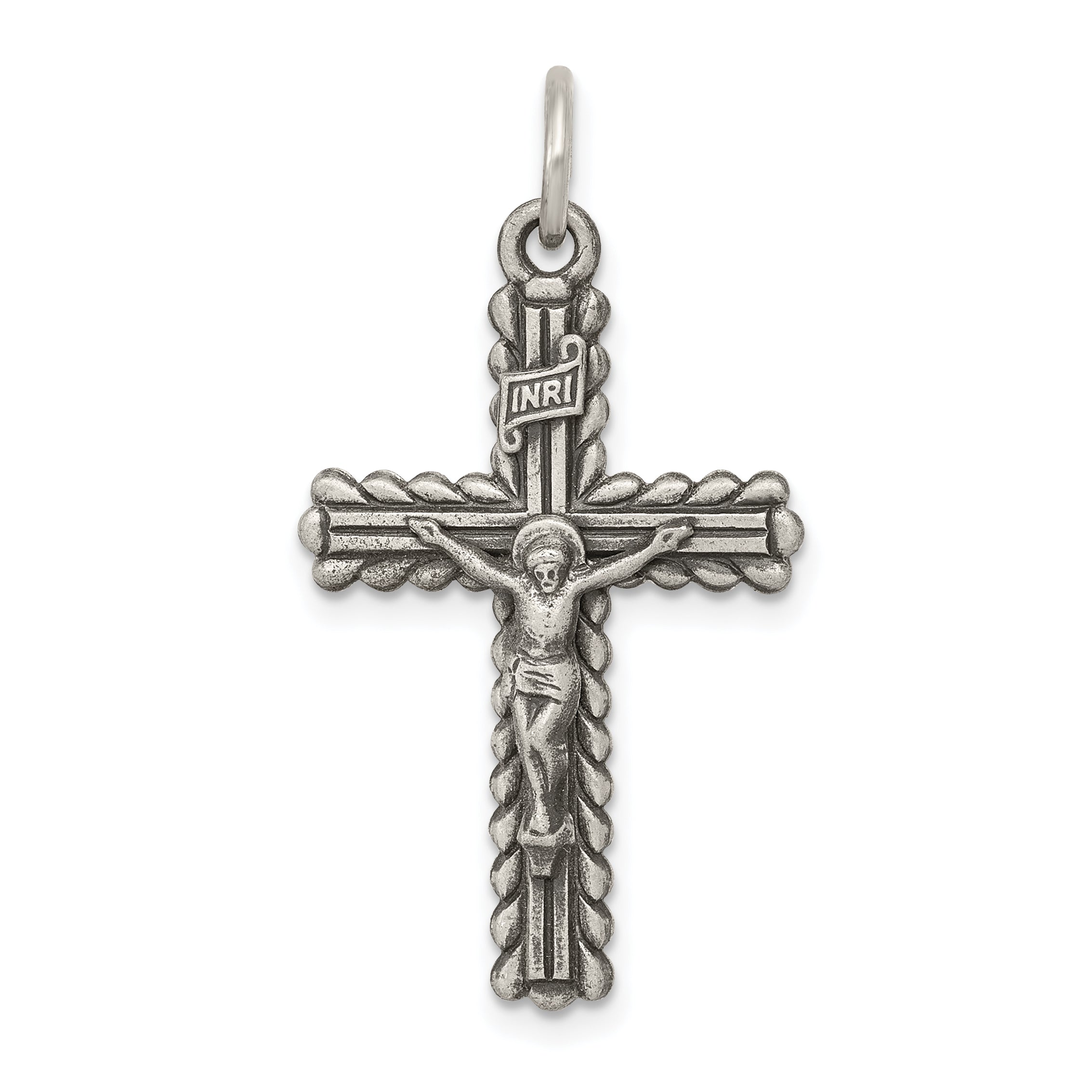 Sterling Silver Antiqued and Brushed INRI Crucifix Pendant Main image