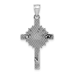 Sterling Silver Antiqued INRI Block Cross w/Rays Crucifix Pendant