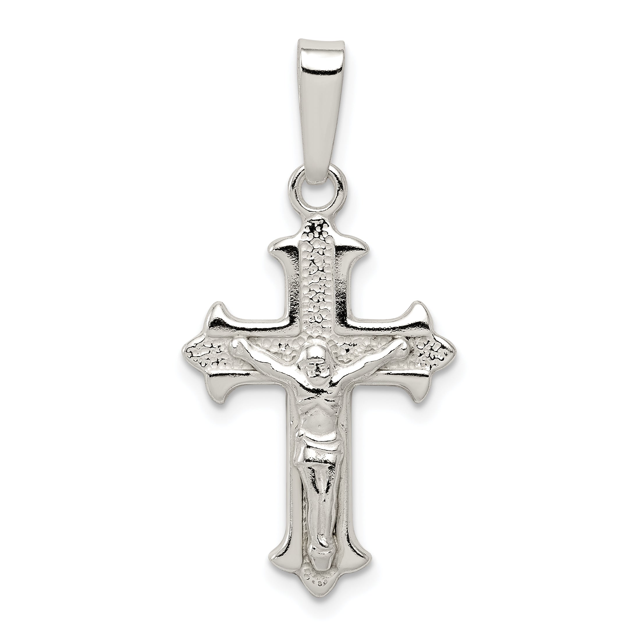 Sterling Silver Polished Textured Crucifix Pendant Main image