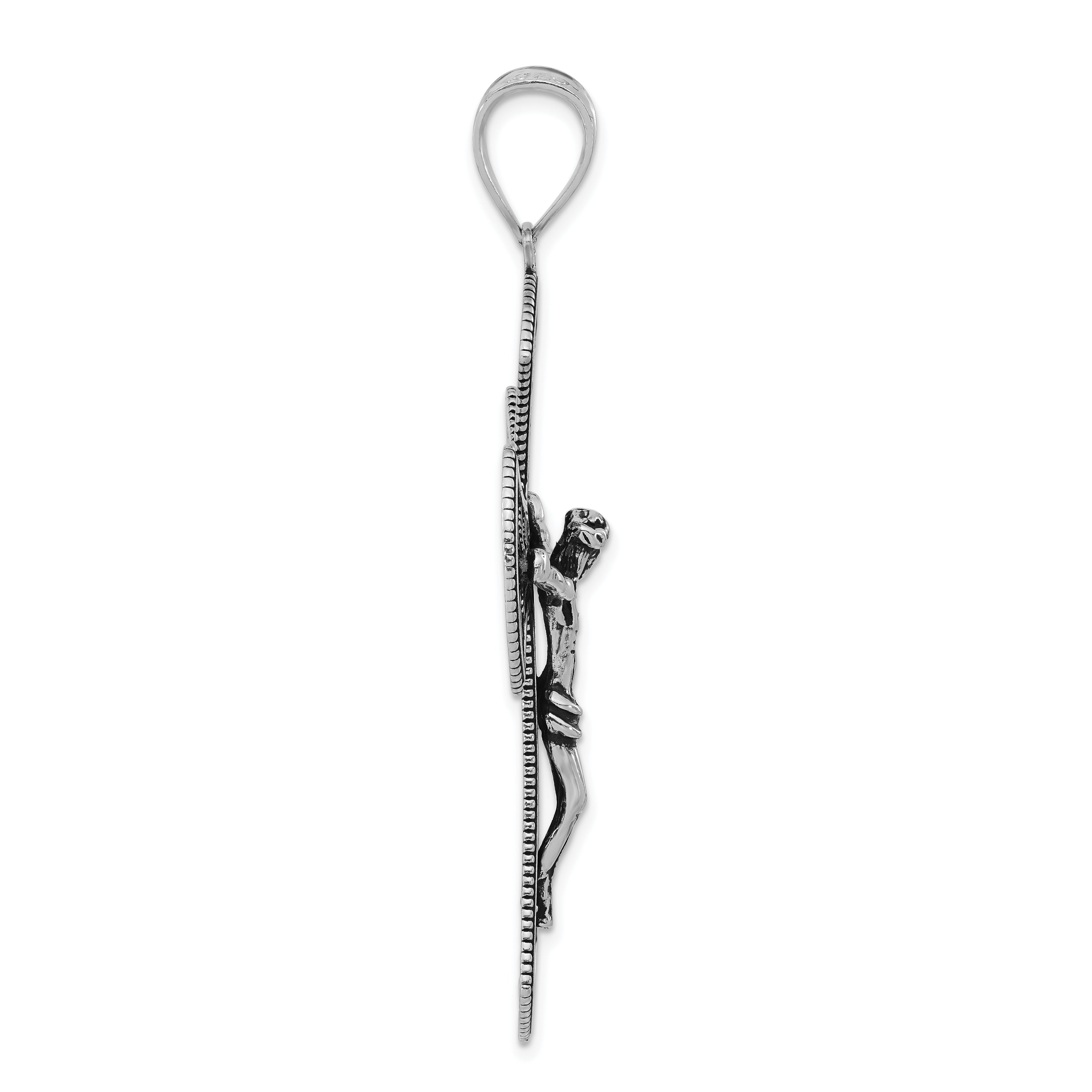 Sterling Silver 925 Antiqued Leaf INRI Crucifix Unisex Pendant