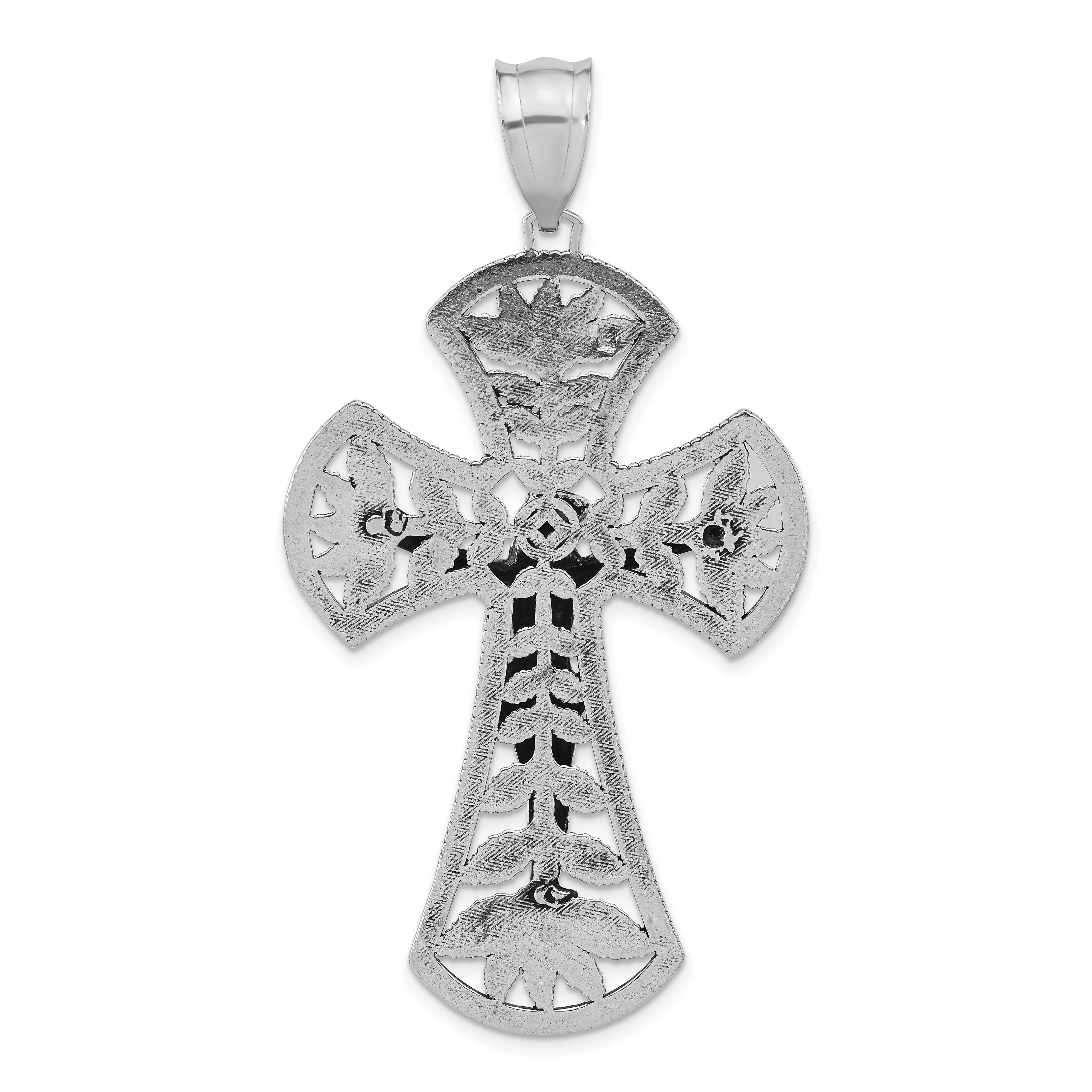 Sterling Silver 925 Antiqued Leaf INRI Crucifix Unisex Pendant