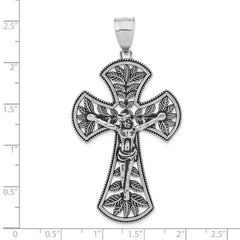 Sterling Silver Antiqued Leaf Large INRI Crucifix Pendant
