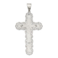 Sterling Silver Polished Filigree Cross Crucifix Pendant