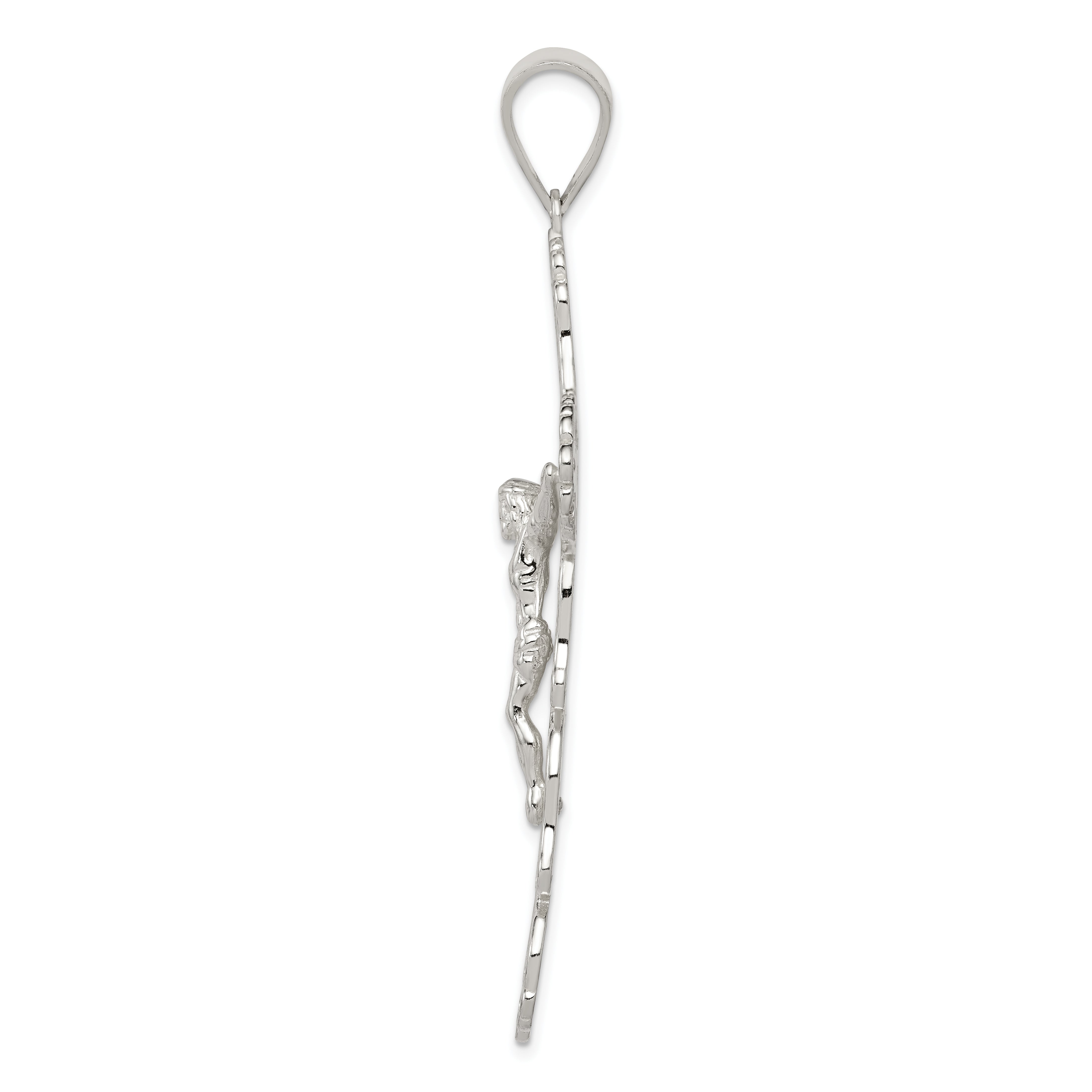 Sterling Silver Polished & Textured Large Floral Cross w/Jesus Pendant Secondary image