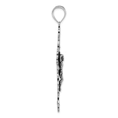 Sterling Silver 925 Antique Textured Floral Cross Pendant Unisex