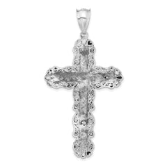 Sterling Silver Antiqued & Textured Large Floral Cross w/Jesus Pendant