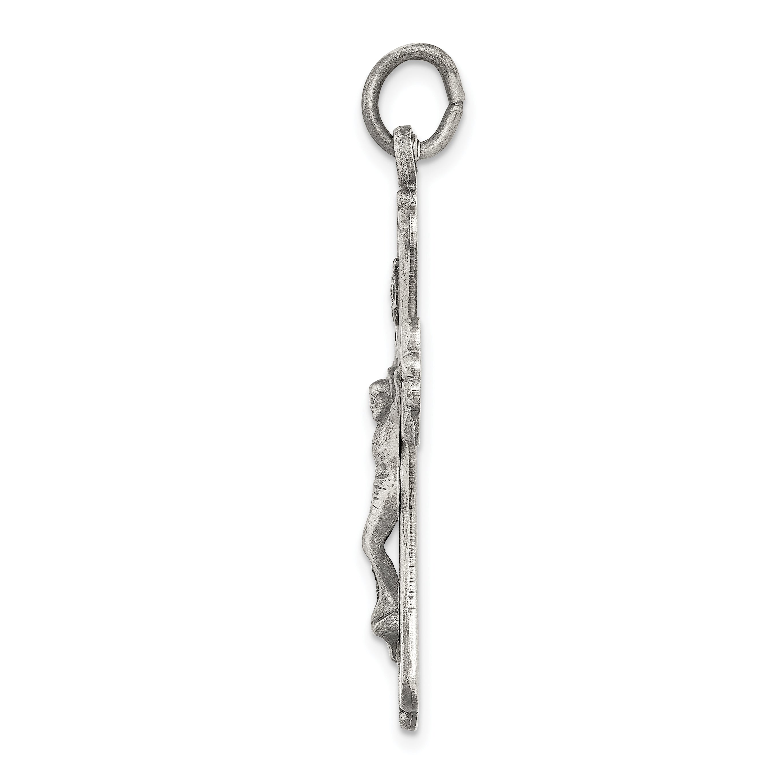 Sterling Silver 925 INRI Crucifix Pendant with Antiqued Brushed Finish