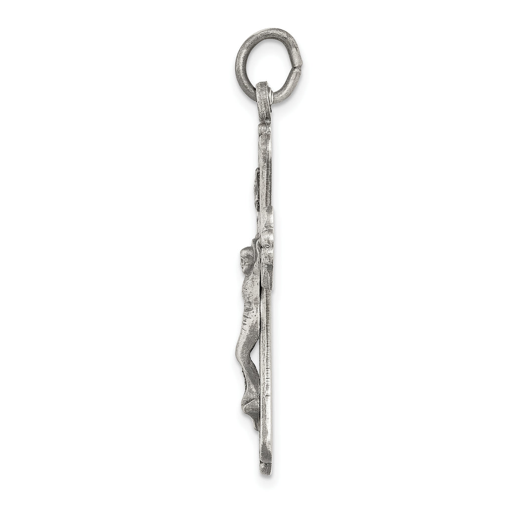 Sterling Silver 925 INRI Crucifix Pendant with Antiqued Brushed Finish