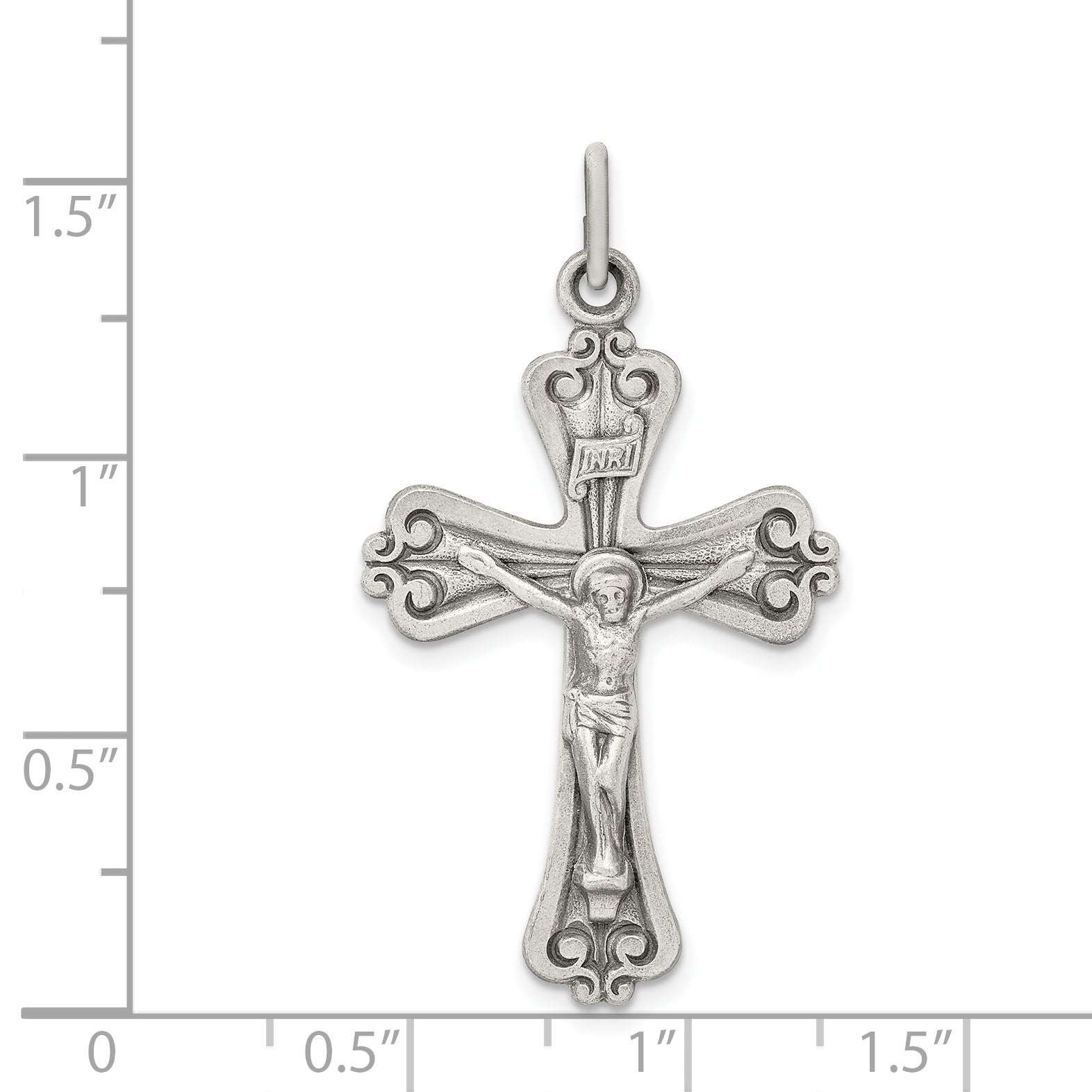 Sterling Silver 925 INRI Crucifix Pendant with Antiqued Brushed Finish