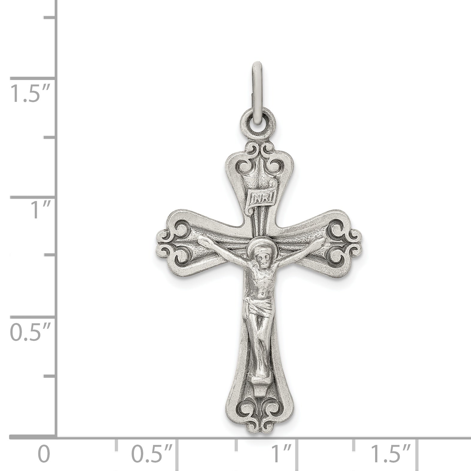 Sterling Silver Antiqued and Brushed INRI Crucifix Pendant