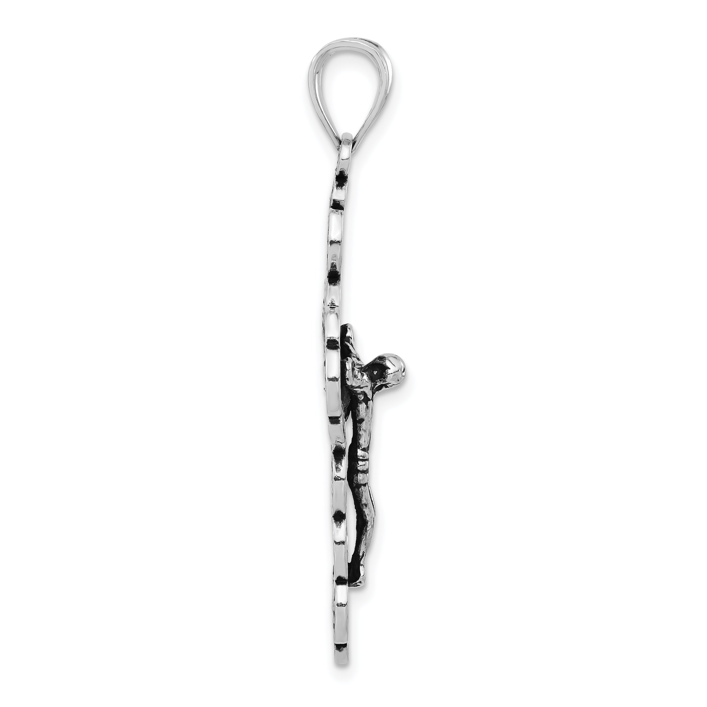 Sterling Silver 925 Unisex Filigree Crucifix Pendant Polished & Antiqued