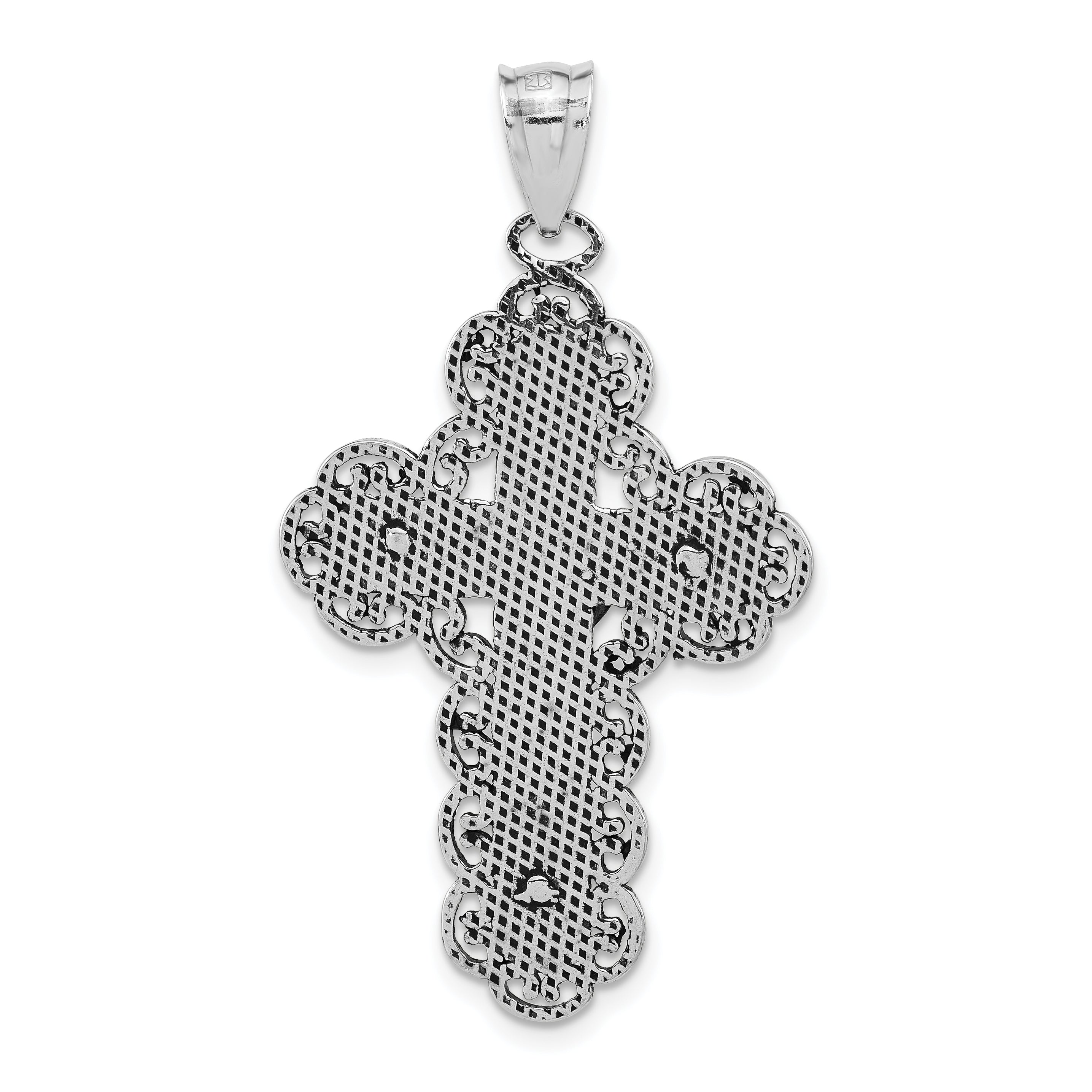 Sterling Silver 925 Unisex Filigree Crucifix Pendant Polished & Antiqued