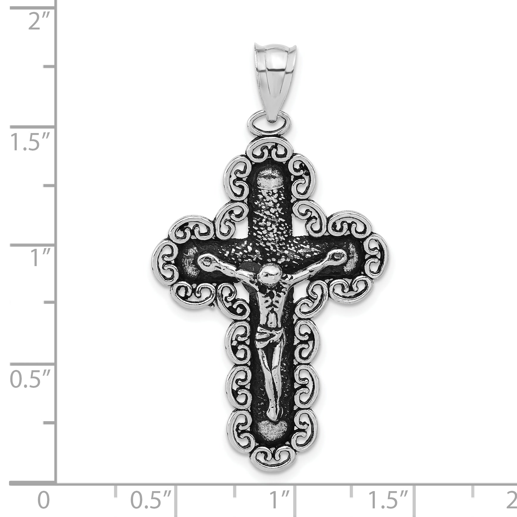 Sterling Silver Antiqued Filigree Cross INRI Crucifix Pendant