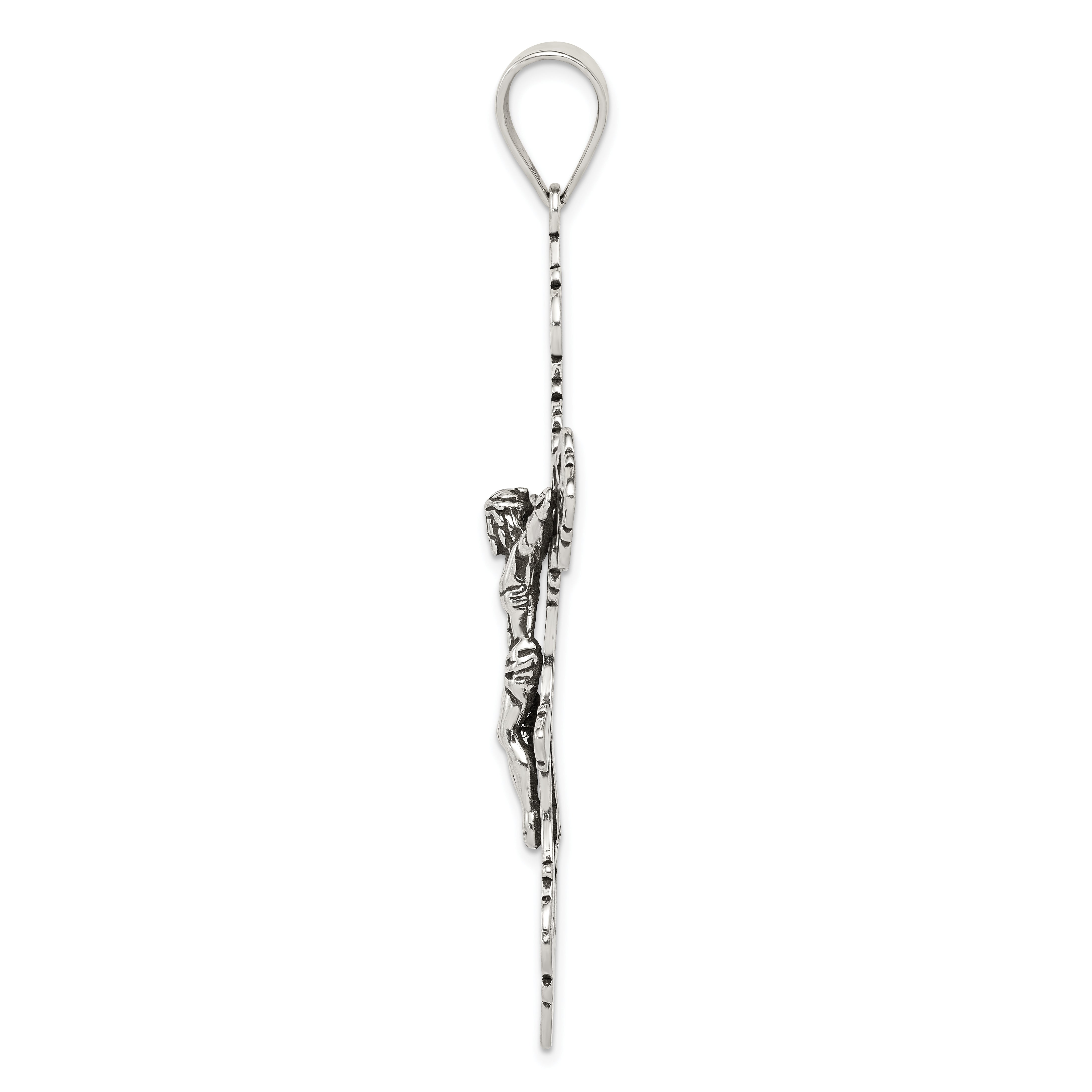 Sterling Silver Antiqued Large INRI Crucifix Pendant