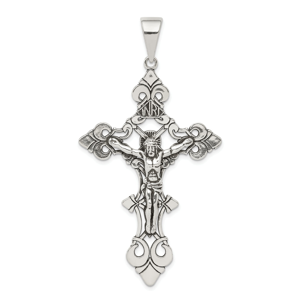 Sterling Silver Antiqued Large INRI Crucifix Pendant