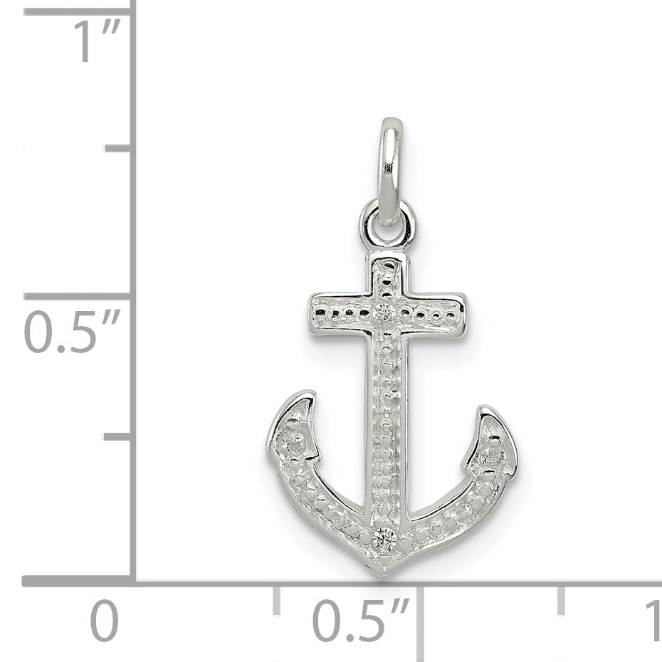 Sterling Silver 925 Polished CZ Anchor Pendant Elegant Nautical Charm