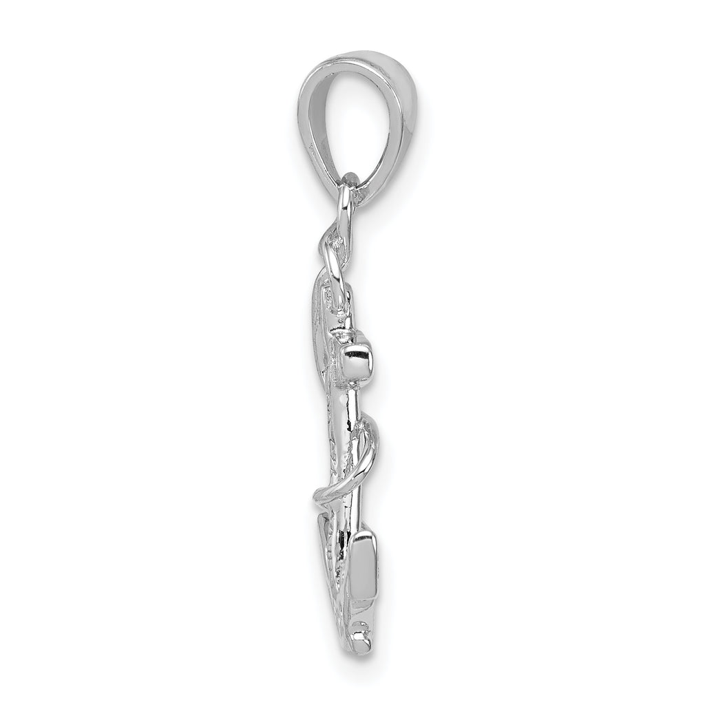 Sterling Silver 925 Anchor Pendant with CZ Rhodium Polished Finish
