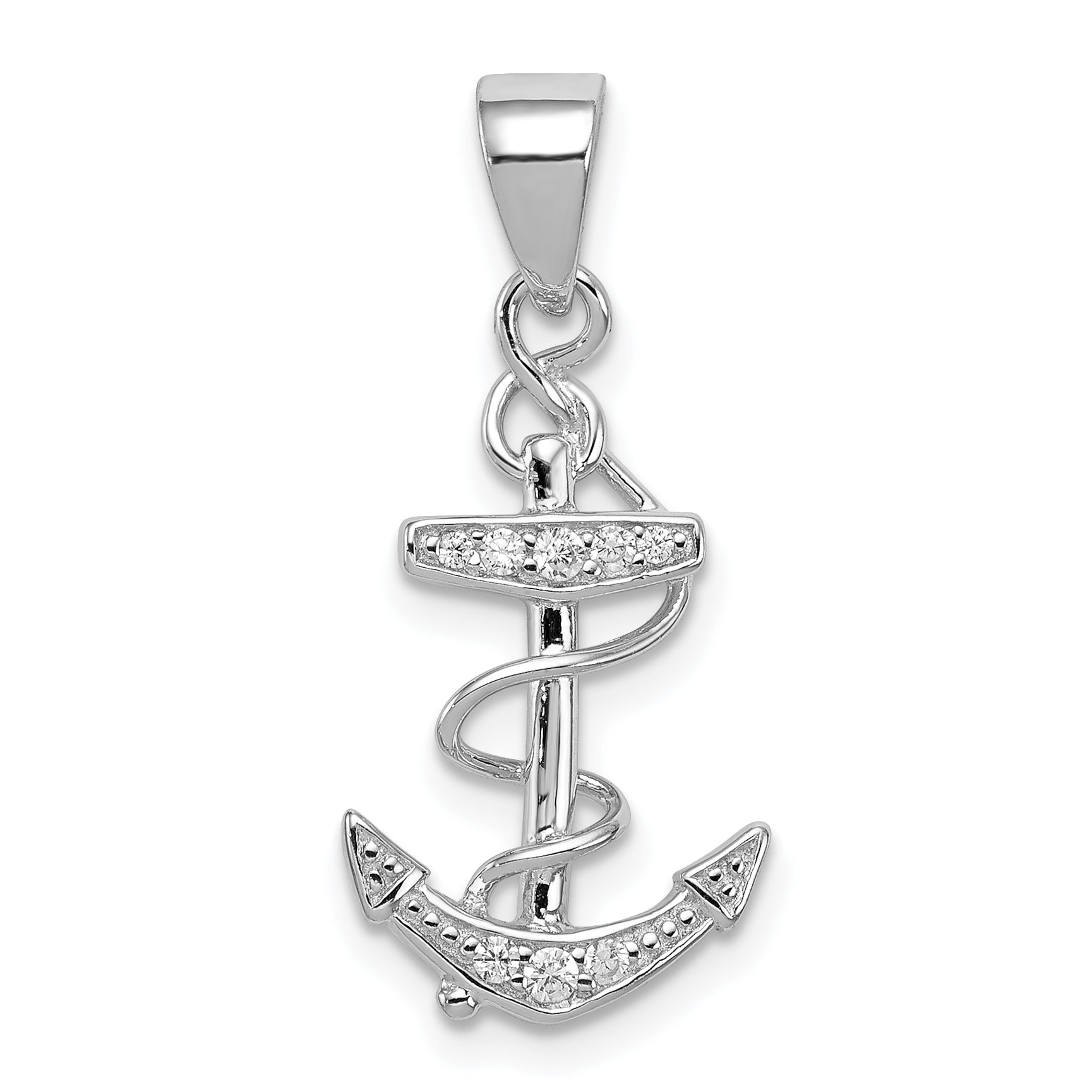Sterling Silver Rhodium-plated CZ Anchor Pendant Main image