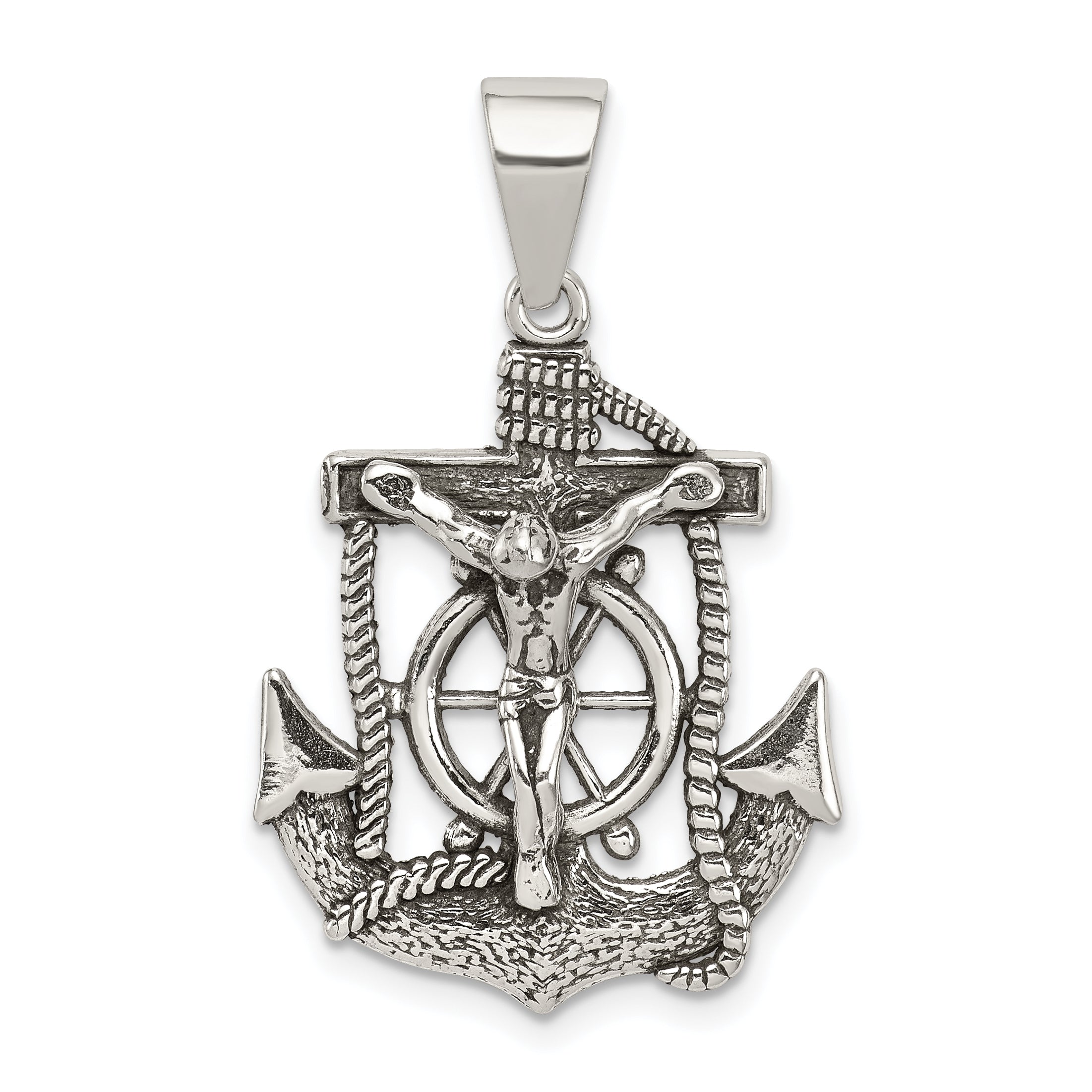 Sterling Silver Antiqued Mini Mariner INRI Crucifix Pendant Main image
