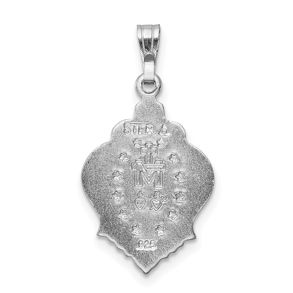 Sterling Silver Miraculous Blue CZ Pendant Polished Rhodium Finish