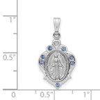 Sterling Silver Miraculous Blue CZ Pendant Polished Rhodium Finish