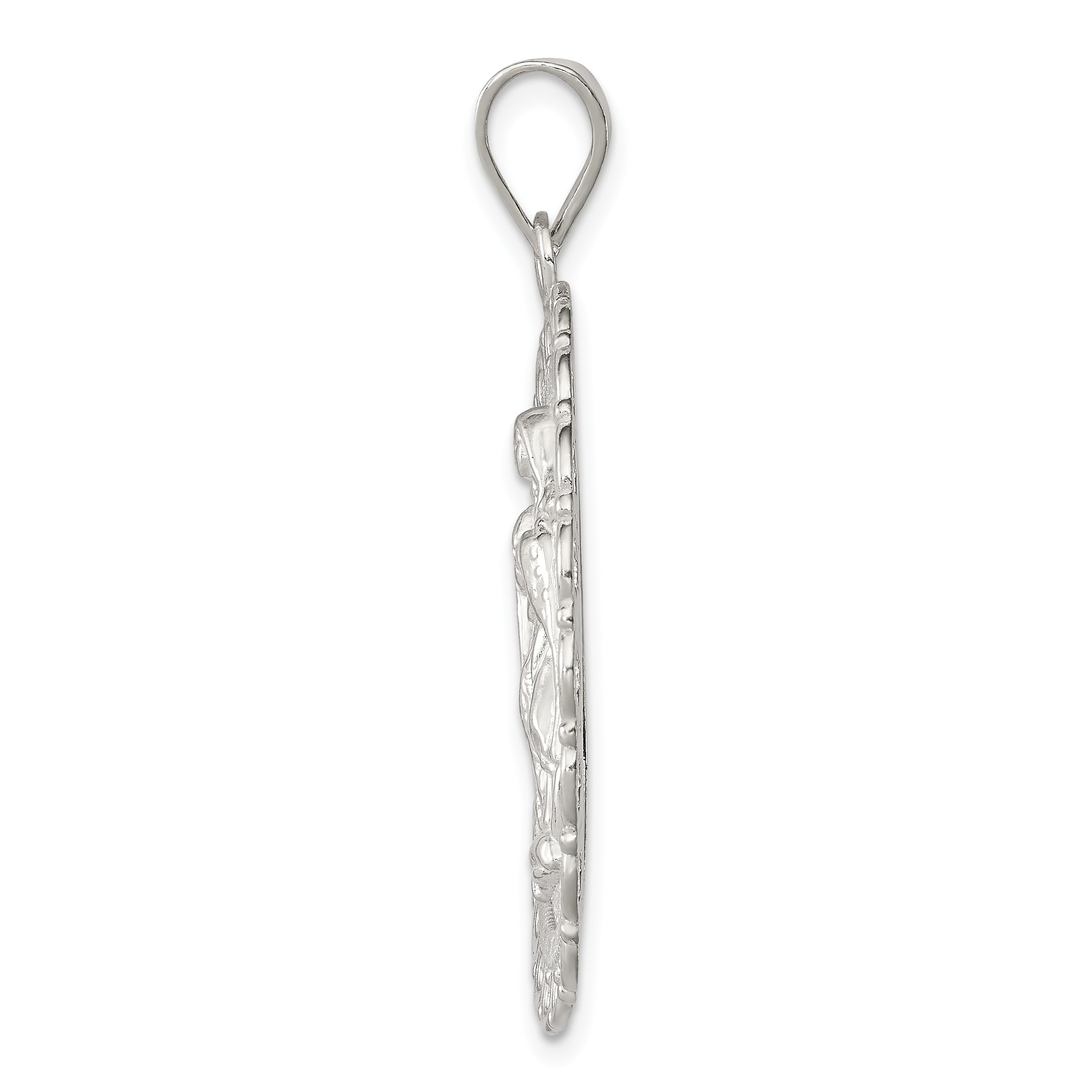 Sterling Silver Polished Religious Ruffled Circle Pendant Secondary image