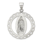 Sterling Silver Polished Religious Ruffled Circle Pendant