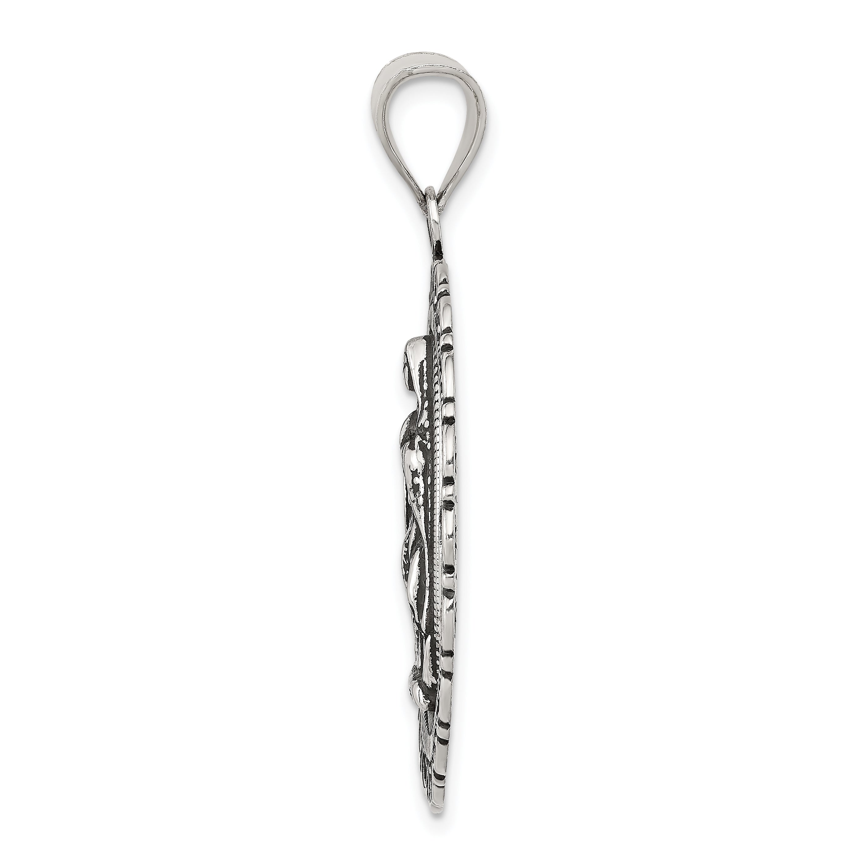 Sterling Silver 925 Antiqued Religious Circle Pendant Ruffled Elegance