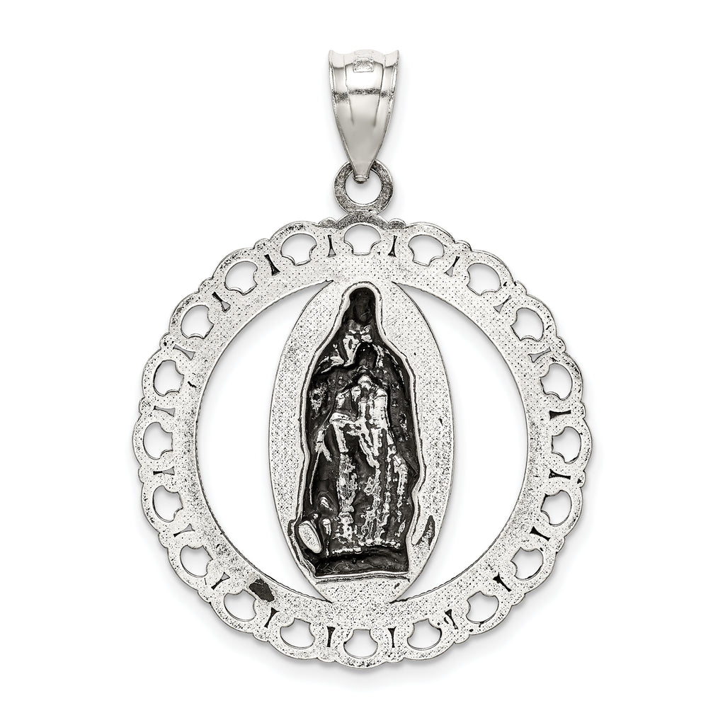 Sterling Silver 925 Antiqued Religious Circle Pendant Ruffled Elegance